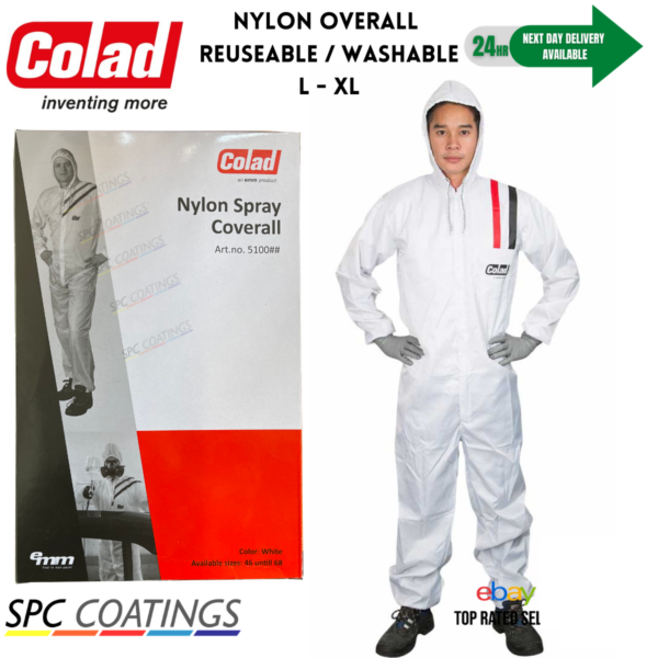 Nylon Spray Coverall with Hood COLAD WHITE Washable - Paint Spraying